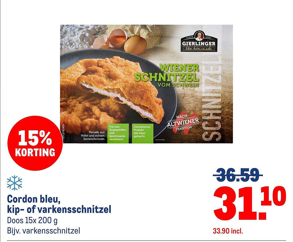 Cordon bleu, kip- of varkensschnitzel