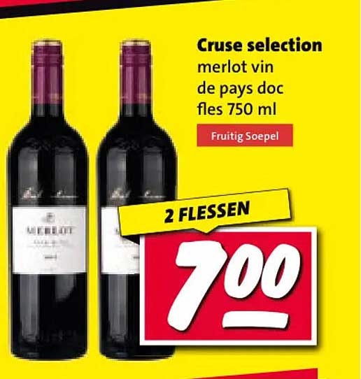 Cruse selection merlot vin de pays doc fles 750 ml 2 flessen