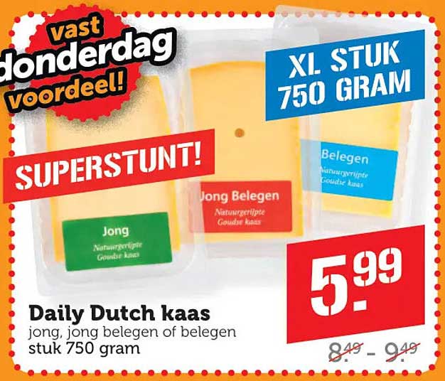 Daily Dutch kaas jong, jong belegen of belegen stuk 750 gram