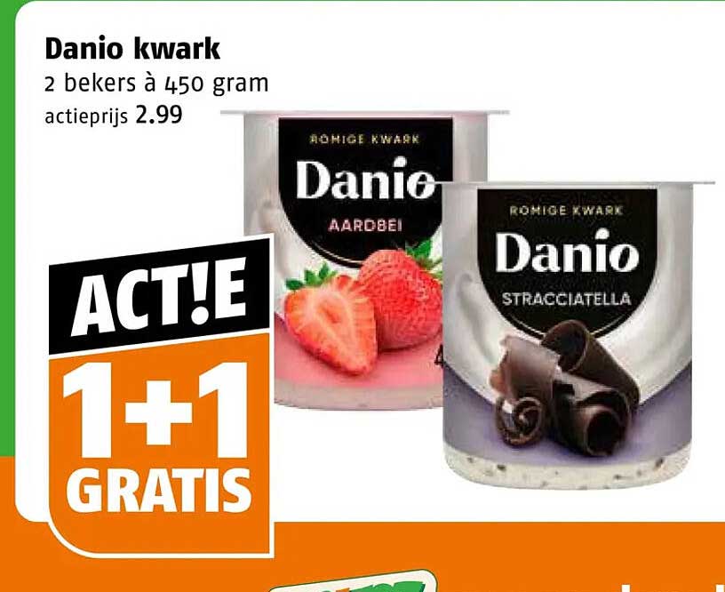Danio kwark 2 bekers à 450 gram 1+1 gratis