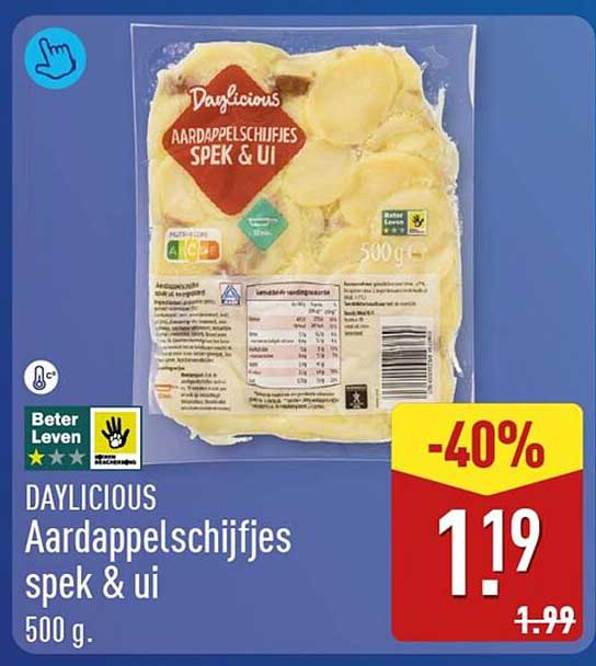 DAYLICIOUS Aardappelschijfjes spek & ui 500 g -40%