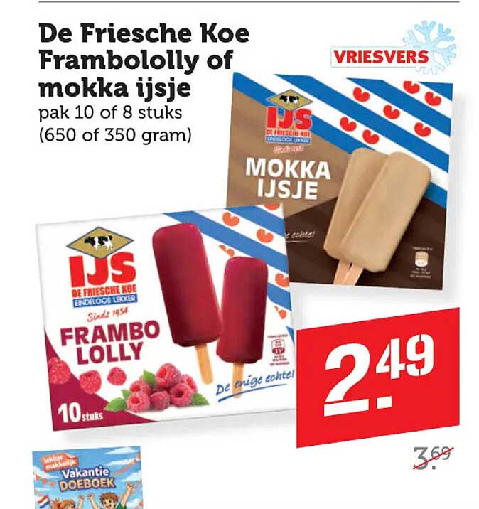 De Friesche Koe Frambololly of mokka ijsje pak 10 of 8 stuks (650 of 350 gram)