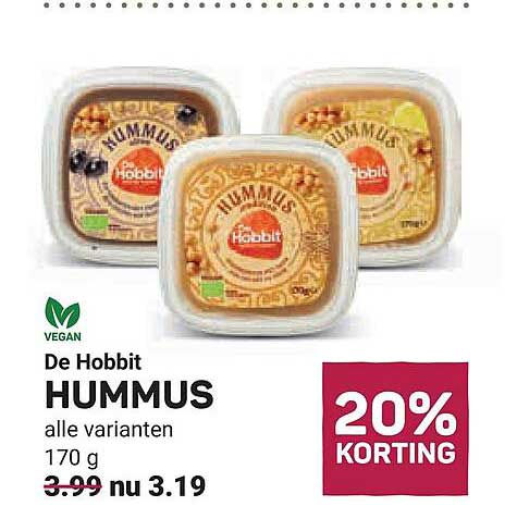 De Hobbit HUMMUS alle varianten 170 g 20% KORTING
