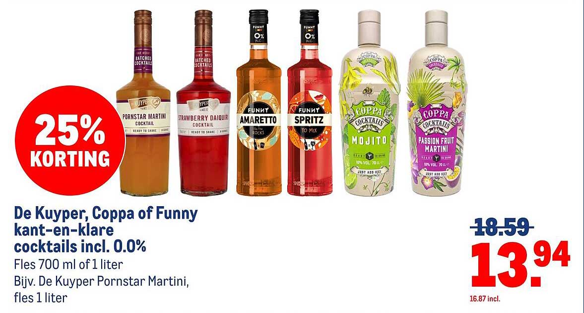 De Kuyper, Coppa of Funny kant-en-klare cocktails incl. 0.0% 25% KORTING
