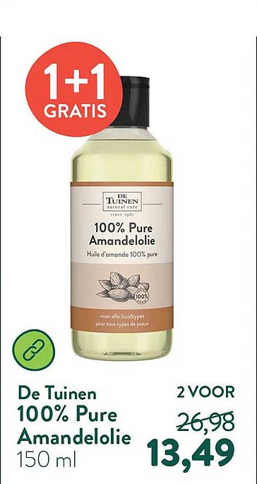 De Tuinen 100% Pure Amandelolie 150 ml 1+1 GRATIS