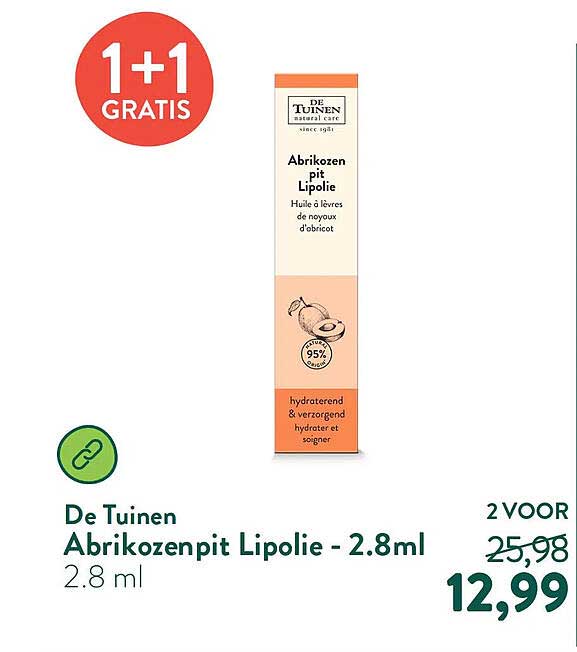 De Tuinen Abrikozenpit Lipolie - 2.8ml 1+1 GRATIS