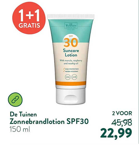 De Tuinen Zonnebrandlotion SPF30 150 ml 1+1 GRATIS