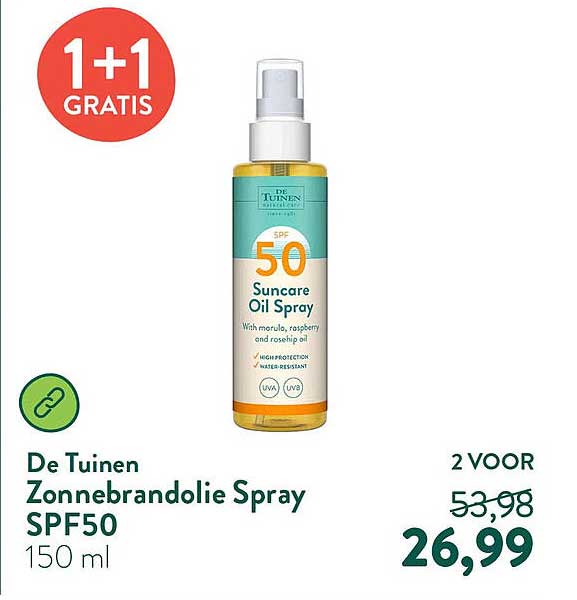 De Tuinen Zonnebrandolie Spray SPF50 150 ml 1+1 GRATIS