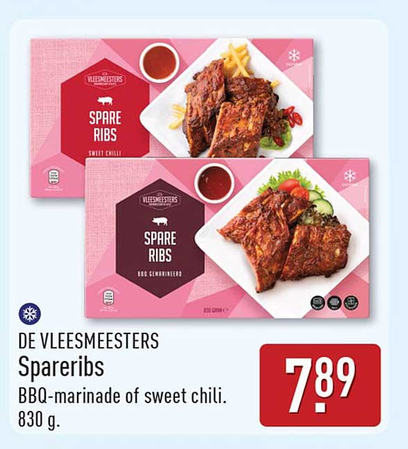 DE VLEESMEESTERS Spareribs BBQ-marinade of sweet chili. 830 g.