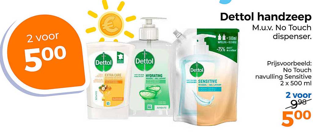 Dettol handzeep - M.u.v. No Touch dispenser. 2 voor 5,00