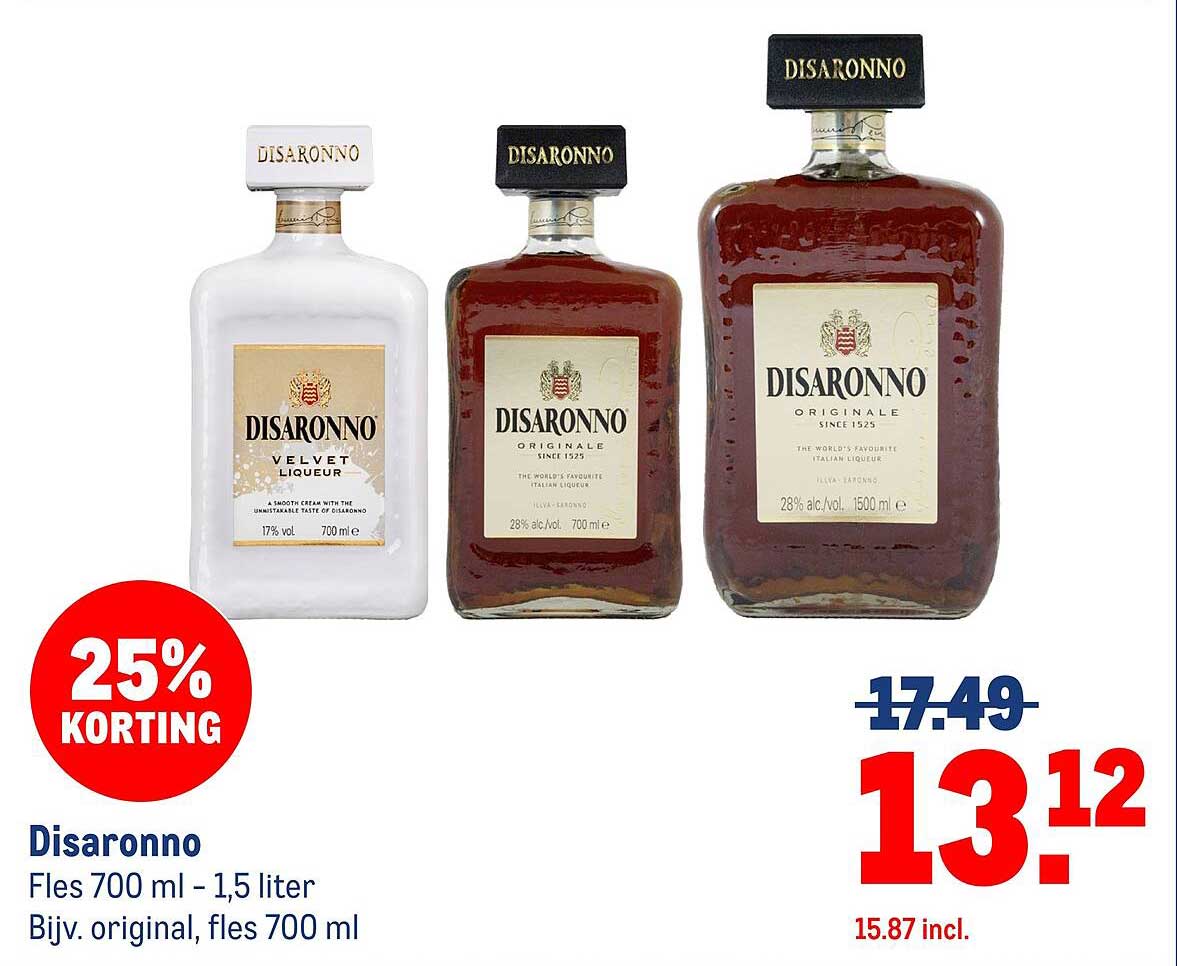 Disaronno Fles 700 ml - 1,5 liter Bijv. original, fles 700 ml