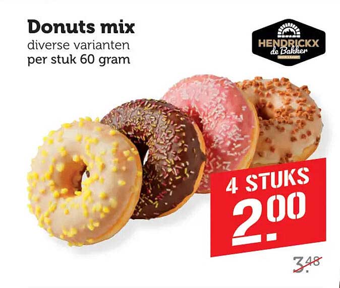 Donuts mix diverse varianten per stuk 60 gram 4 stuks