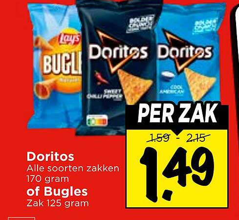Doritos Alle soorten zakken 170 gram of Bugles Zak 125 gram PER ZAK