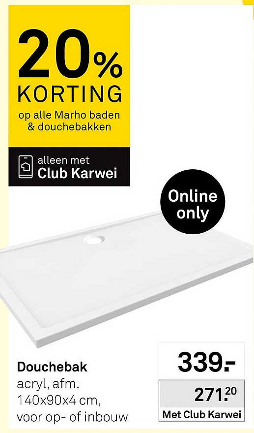 Douchebak acryl, afm. 140x90x4 cm, voor op- of inbouw 20% korting op alle Marho baden & douchebakken