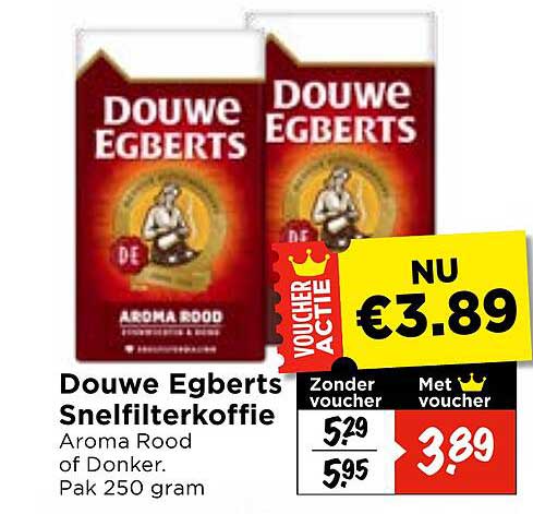 Douwe Egberts Snelfilterkoffie Aroma Rood of Donker. Pak 250 gram