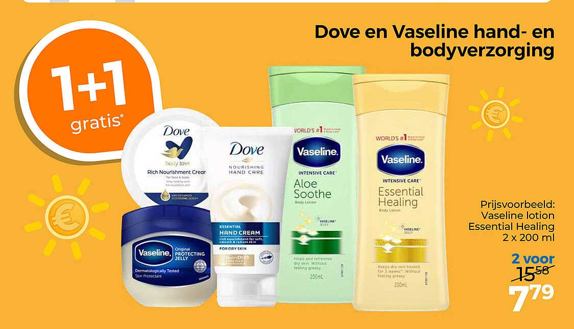 Dove en Vaseline hand- en bodyverzorging 1+1 gratis