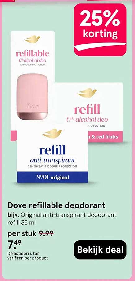 Dove refillable deodorant 25% korting