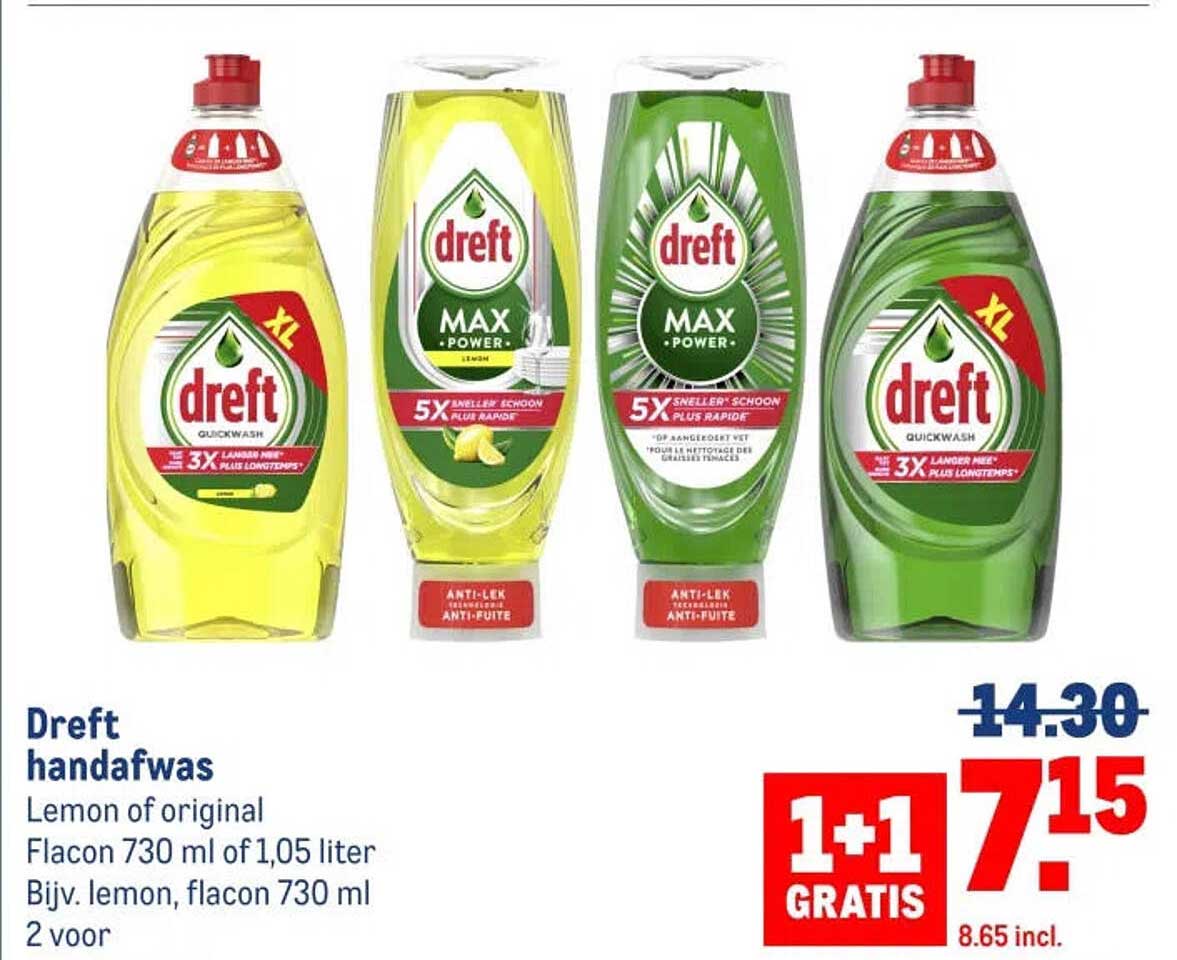 Dreft handafwas Lemon of original 1+1 GRATIS