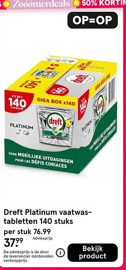 Dreft Platinum vaatwas-tabletten 140 stuks