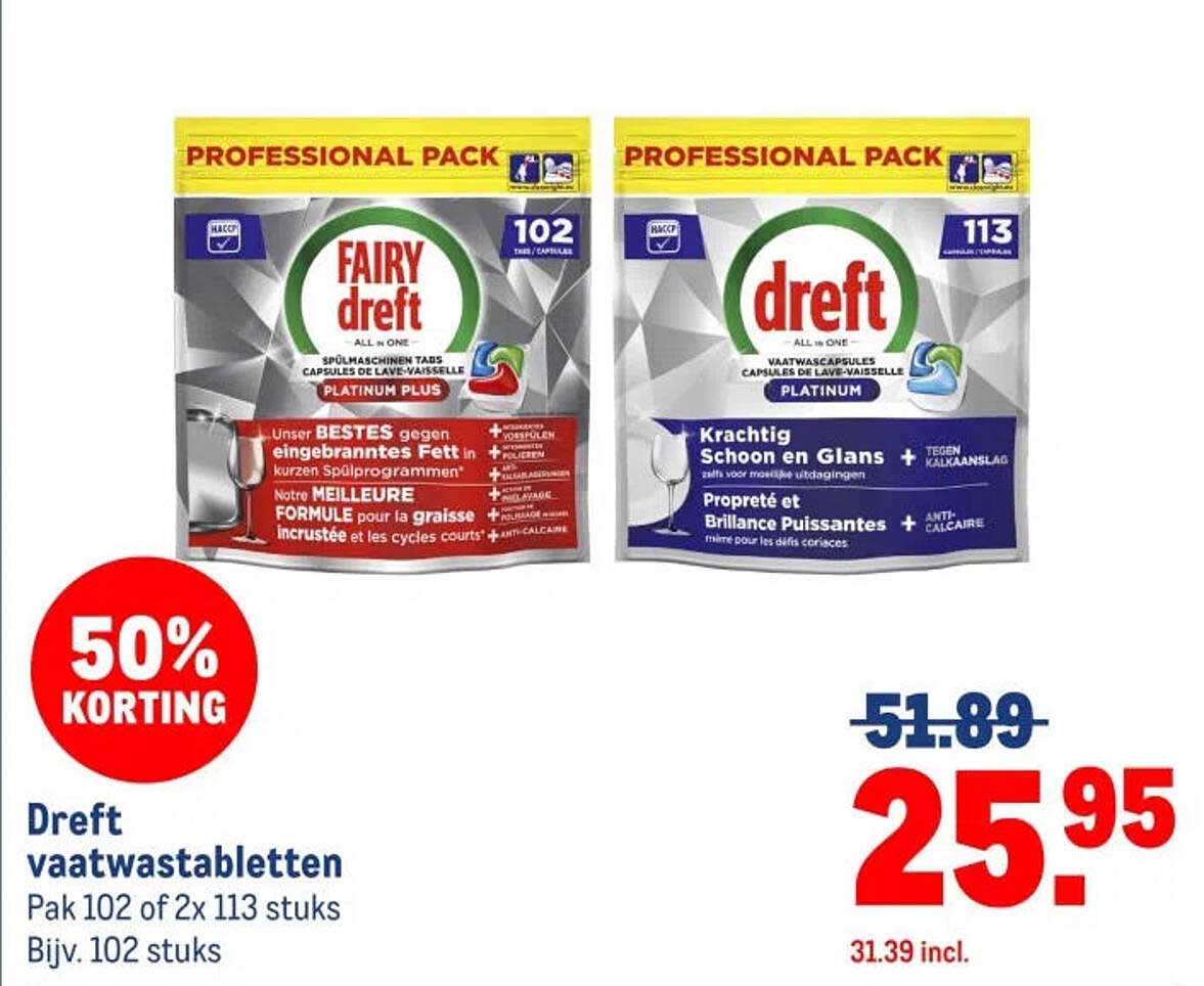 Dreft vaatwastabletten 50% KORTING