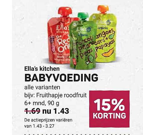 Ella's kitchen BABYVOEDING alle varianten bijv: Fruithapje roodfruit 6+ mnd. 90 g 15% KORTING