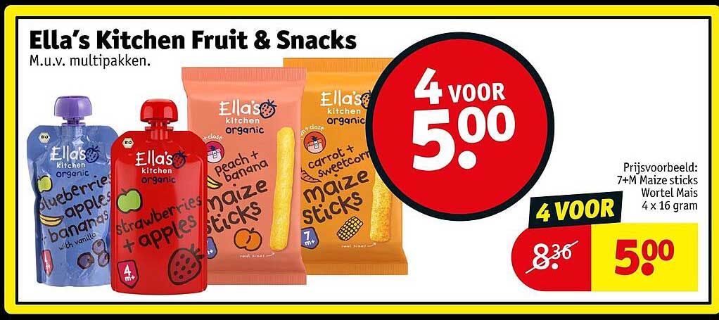 Ella’s Kitchen Fruit & Snacks 4 voor 5.00