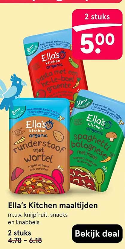 Ella’s Kitchen maaltijden m.u.v. knijfruit, snacks en knabbels 2 stuks Bekijk deal