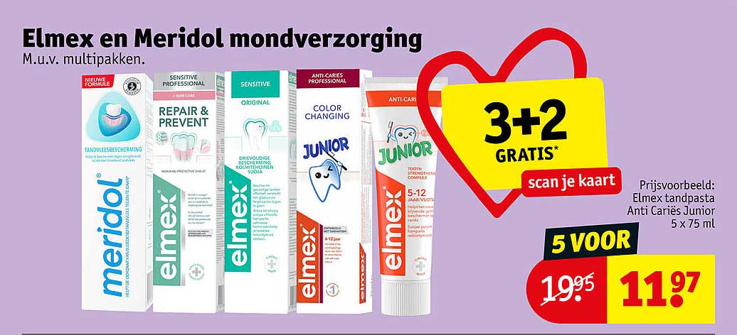 Elmex en Meridol mondverzorging M.u.v. multipakken. 3+2 GRATIS* scan je kaart