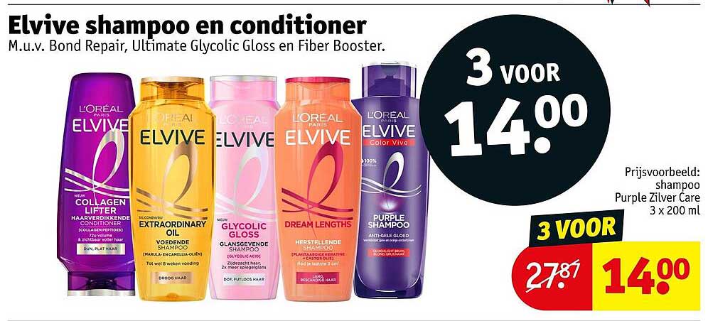 Elvive shampoo en conditioner 3 voor 14.00