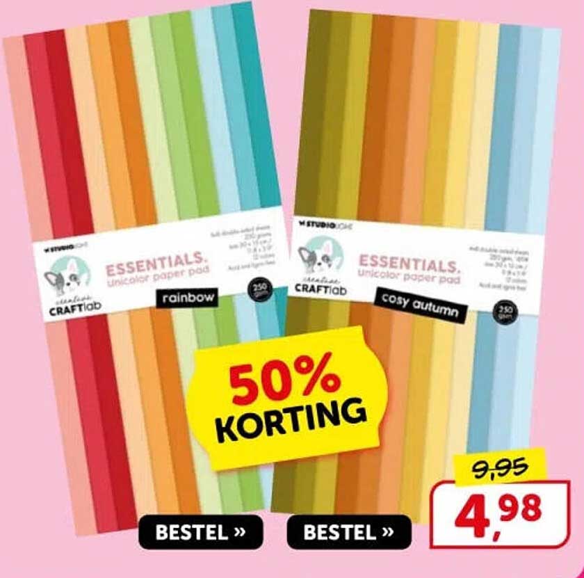 Essentials. unicolor paper pad rainbow / cosy autumn 50% KORTING