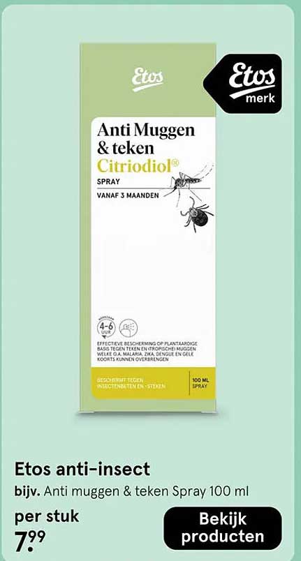 Etos anti-insect bijv. Anti muggen & teken Spray 100 ml per stuk