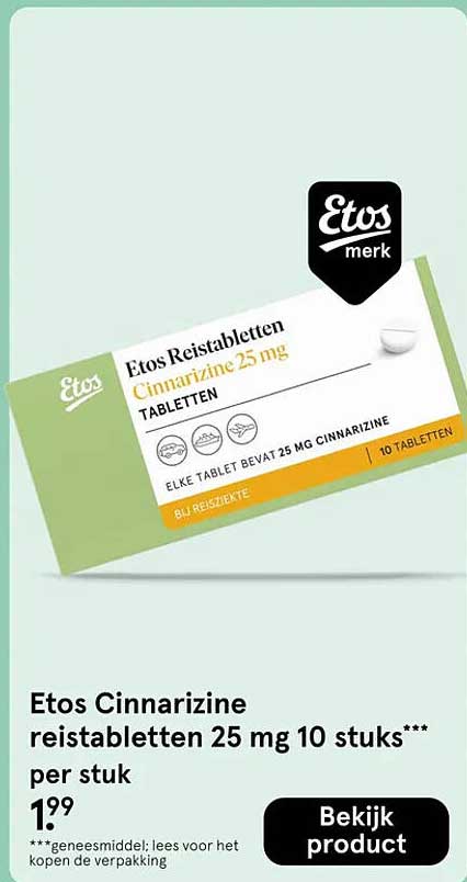 Etos Cinnarizine reistabletten 25 mg 10 stuks*** per stuk