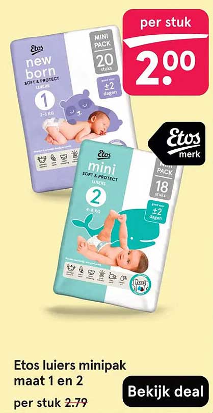 Etos luiers minipak maat 1 en 2