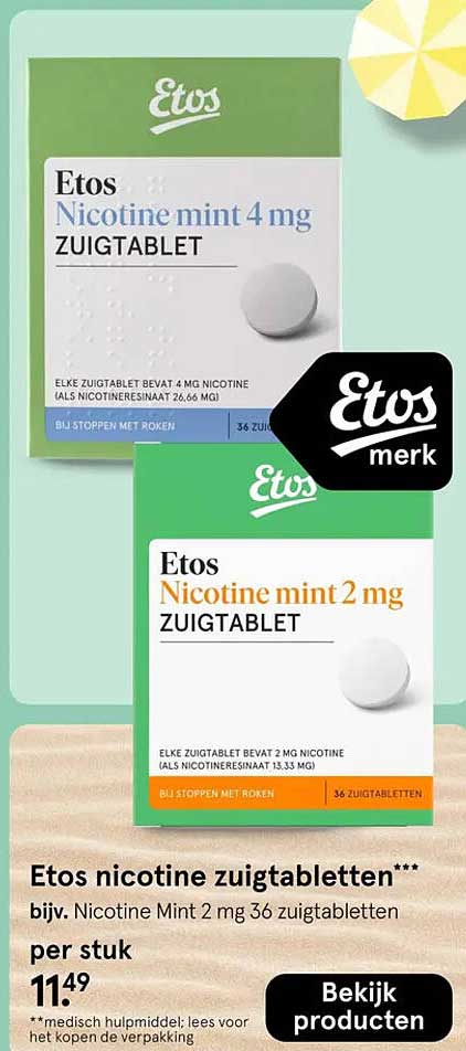 Etos nicotine zuigtabletten*** bijv. Nicotine Mint 2 mg 36 zuigtabletten