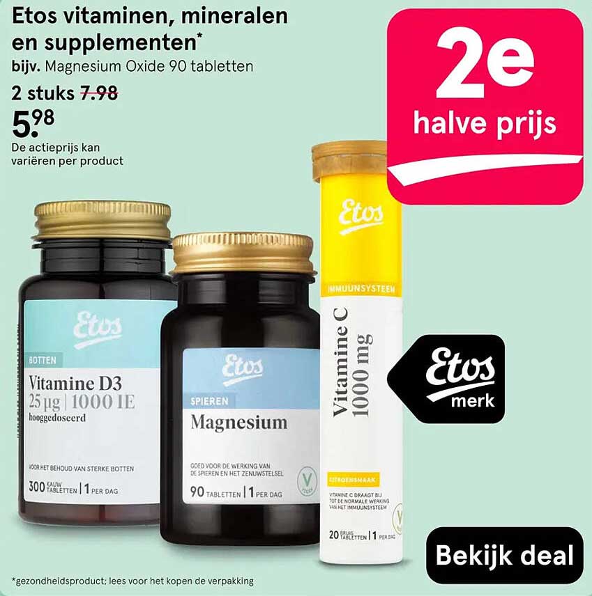 Etos vitaminen, mineralen en supplementen* 2e halve prijs