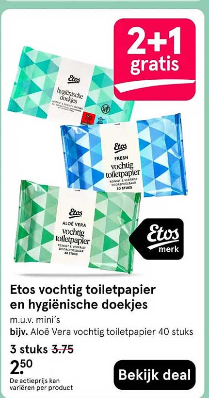 Etos vochtig toiletpapier en hygiënische doekjes 2+1 gratis