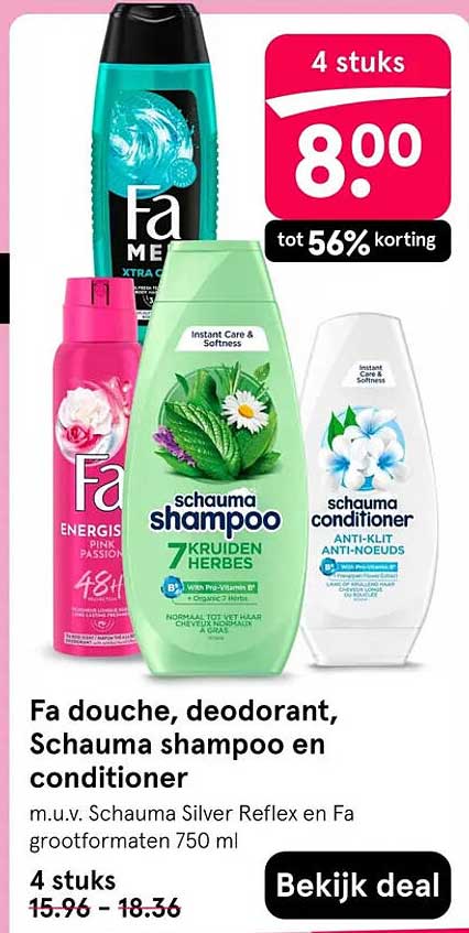 Fa douche, deodorant, Schauma shampoo en conditioner