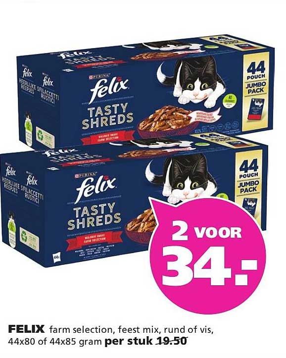 FELIX farm selection, feest mix, rund of vis, 44x80 of 44x85 gram per stuk
