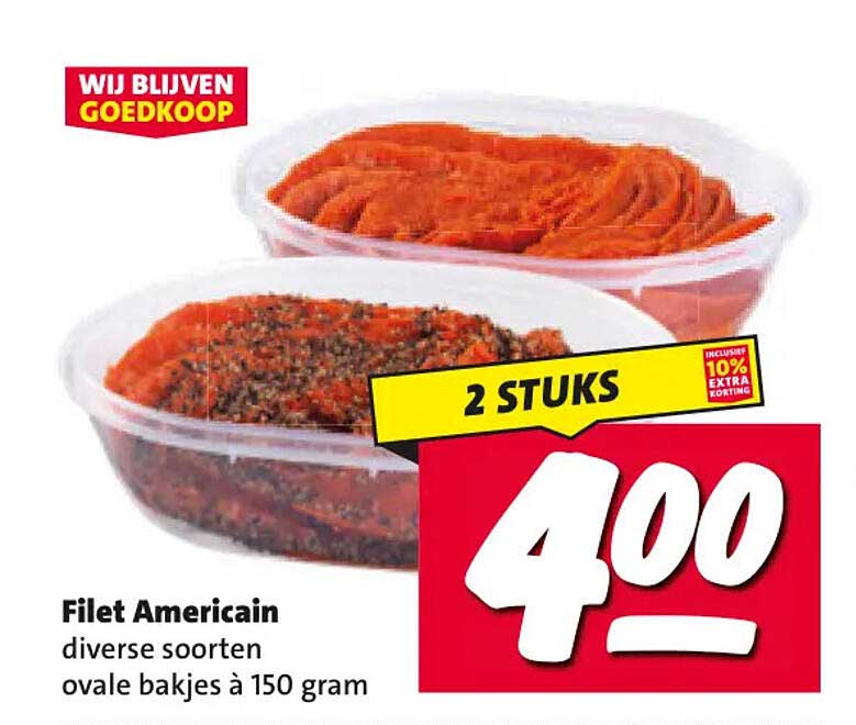 Filet Americain diverse soorten ovale bakjes à 150 gram 2 STUKS
