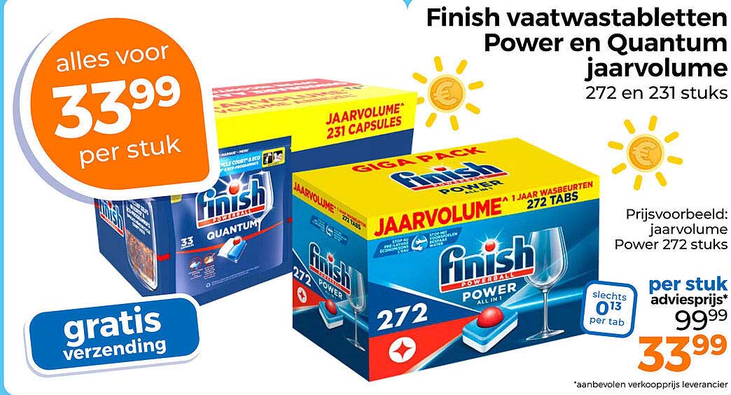 Finish vaatwastabletten Power en Quantum jaarvolume 272 en 231 stuks