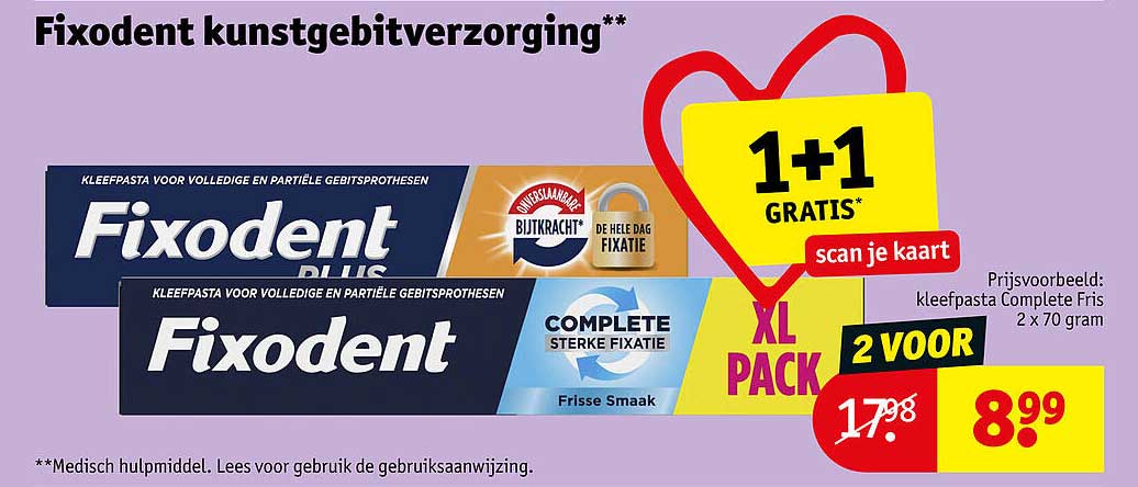 Fixodent kunstgebitverzorging** 1+1 gratis*