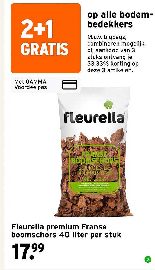Fleurella premium Franse boomschors 40 liter per stuk 2+1 GRATIS