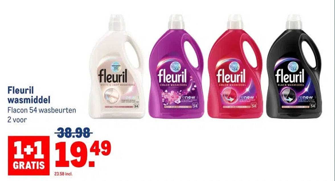 Fleuril wasmiddel Flacon 54 wasbeurten 2 voor 1+1 GRATIS