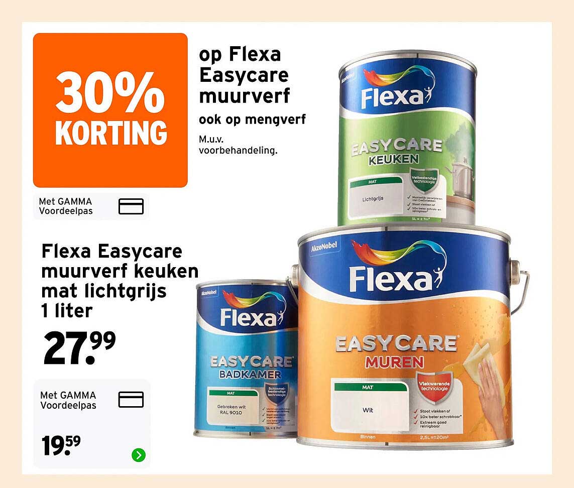 Flexa Easycare muurverf keuken mat lichtgrijs 1 liter 30% KORTING