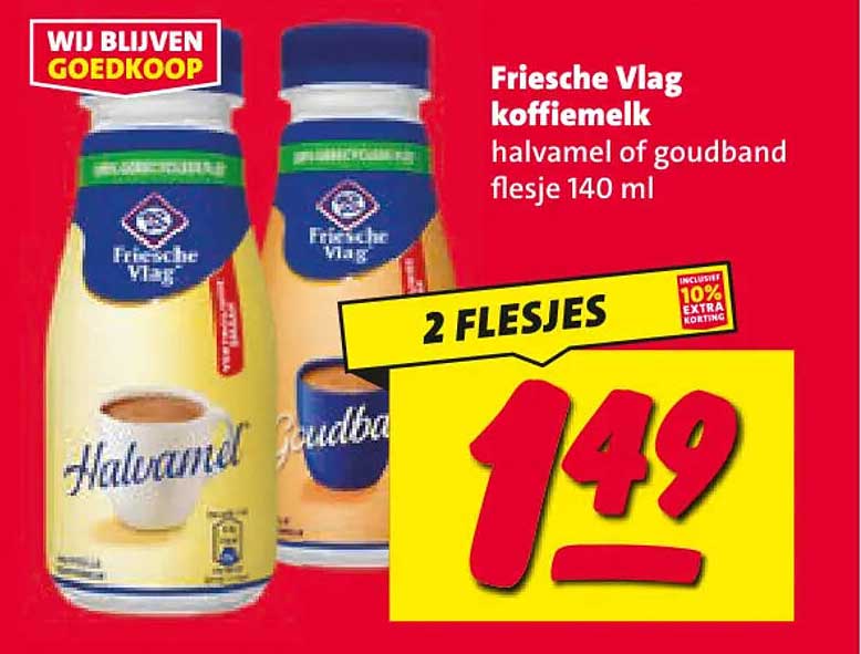 Friesche Vlag koffiemelk halvam of goudband flesje 140 ml 2 FLESJES