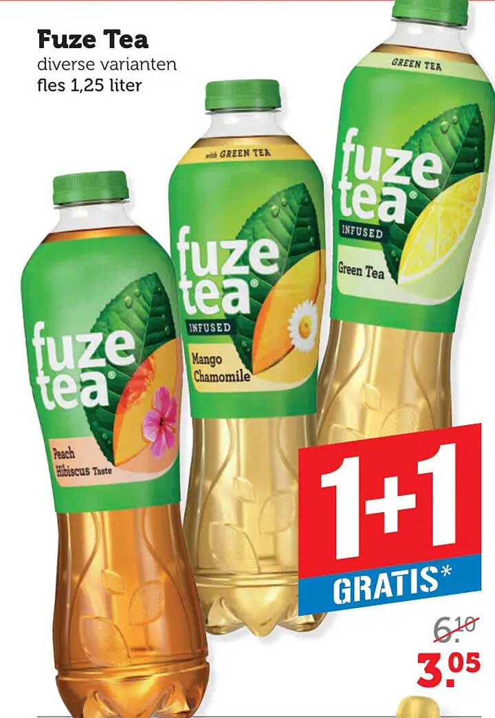 Fuze Tea diverse varianten fles 1,25 liter 1+1 GRATIS