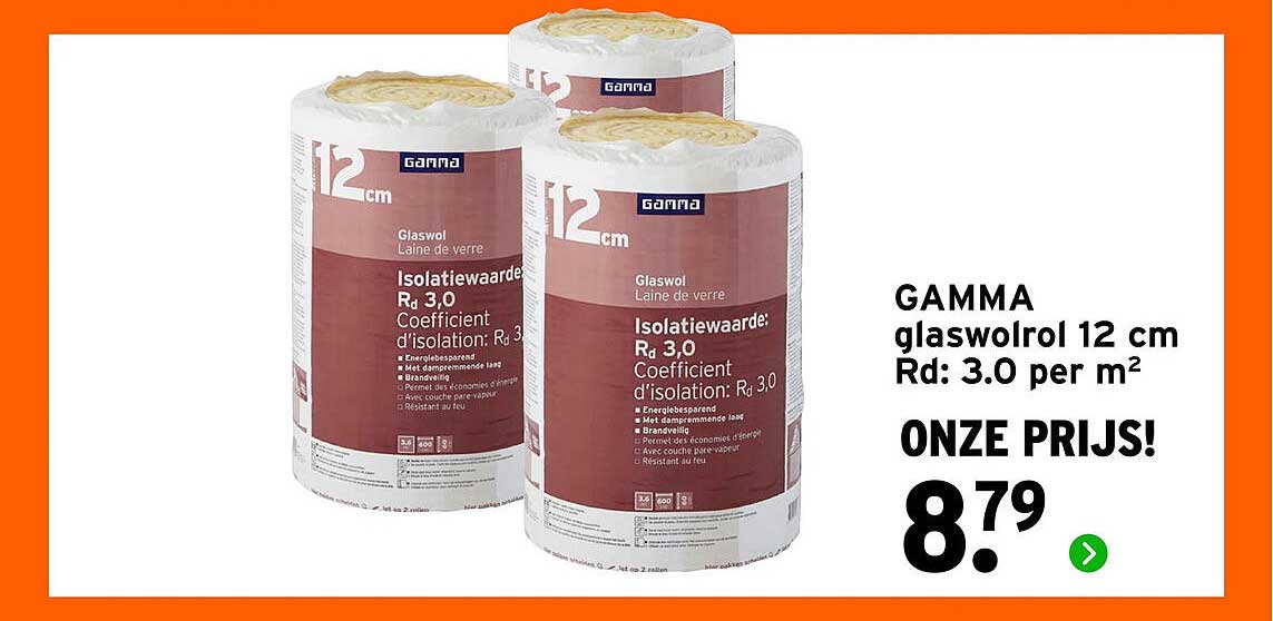 GAMMA glaswolrol 12 cm Rd: 3.0 per m²
