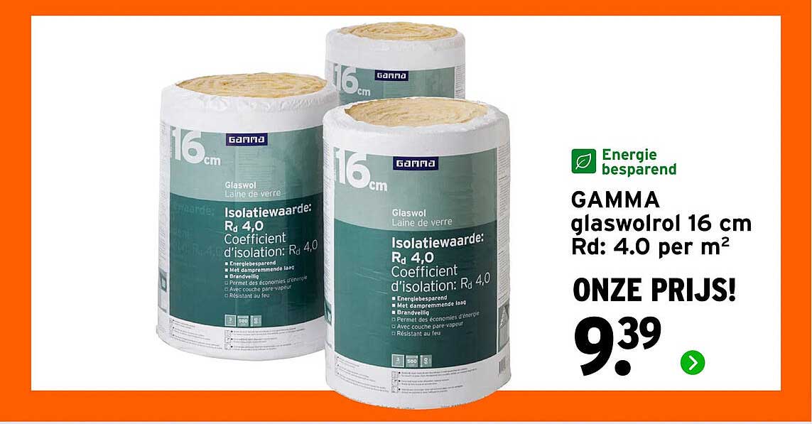GAMMA glaswolrol 16 cm Rd: 4.0 per m²