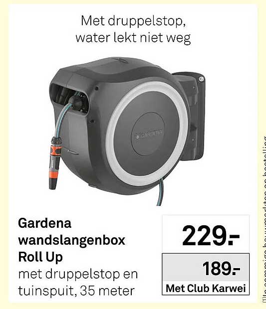 Gardena wandslangenbox Roll Up met druppelstop en tuinspuit, 35 meter