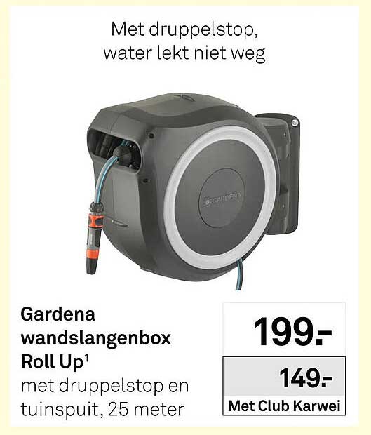 Gardena wandslangenbox Roll Up¹ met druppelstop en tuinspuit, 25 meter